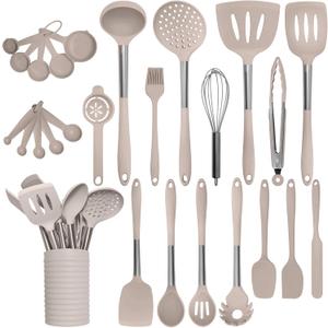 Home Hero Silicone Kitchen Utensils Set, Dishwasher Safe Stainless Steel, Utensils For Cooking, Spatula Set Silicone Heat Resistant (26 Pcs - Stone)