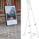 Metal Free Standing Adjustable Display Stand Scroll Easel with Chain Support, White Easel Stand for Sign, Wedding, Picture Frame. (No Installation Required)