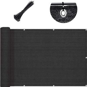 SUNLAX 3'x12' Black Balcony Privacy Screen Fence Windscreen Cover Fabric Shade Netting Mesh Cloth with Grommets UV Protection for Patio, Backyard, Porch, Railing Shield 90%