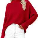PRETTYGARDEN Womens Batwing Long Sleeve Sweaters Casual Mock Neck Ribbed Knit Cozy Pullover Sweater Tops 2026 Spring Clothes (Medium, Red)