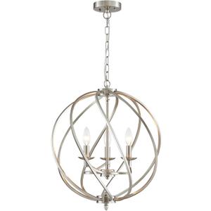 ANJIADENGSHI Modern Globe Chandelier, Brushed Nickel Pendant Lighting for Kitchen Island, Metal Adjustable Hanging Light Fixture for Dining Living Room Foyer Bedroom