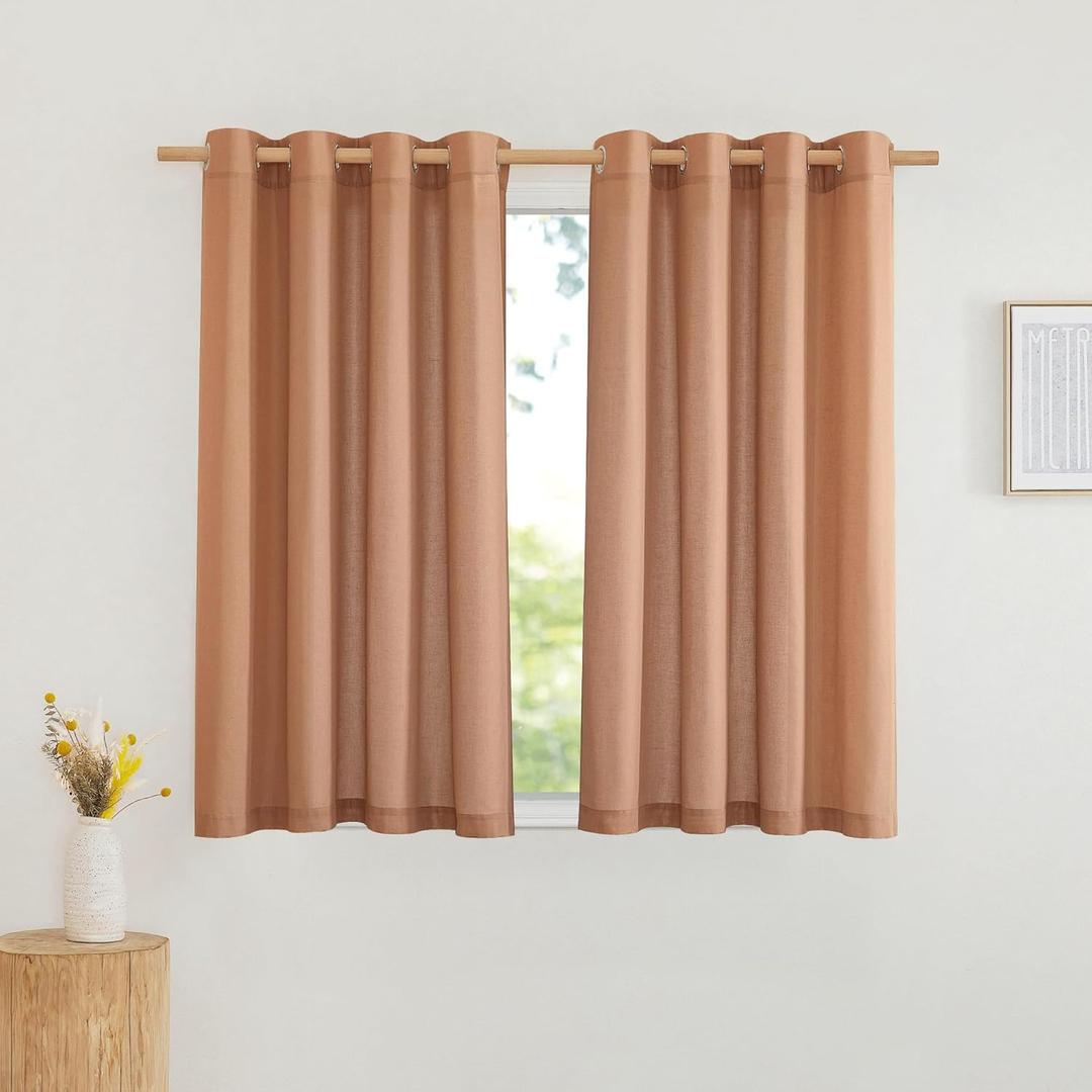 NICETOWN Thick Linen Burnt Orange Curtains for Bedroom, Grommet Linen Blend Window Treatment Privacy Added with Light Filtering Drapes for Bedroom/Girls Room, 2 Panels, W55 x L54