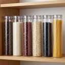 6Pcs Clear Food Grade Plastic Airtight Storage Jars with Lids, Round Tall Narrow Transparent Food Canisters, Kitchen Storage Containers for Spaghetti, Pasta, Noodles, Rice, Flour & Dry Pantry Goods