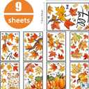 Yovkky Fall is in The Air Maple Leaves Window Clings 9 Sheets, Autumn Pumpkin Patch Thankful Grateful Farmhouse Stickers Decals Decor, Blessed Thanksgiving Home Kitchen Decorations,  Fall Maple Leaves