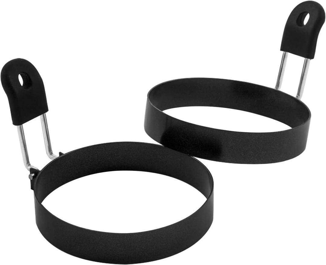 COTEY 3.5" Egg Rings Set of 2 with Silicone Handle, Large Ring for Frying Eggs, Round Mold for English Muffins - Griddle Cooking Shaper for Breakfast (Black)