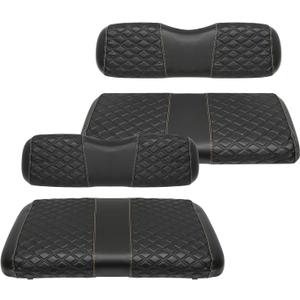 Golf Cart Seat Covers Front and Rear Waterproof and Sun Resistant Marine Grade Vinyl Leather Seat Cover Accessories for EZGO TXT 1994-2013, Black(4PCS) (For EZGO TXT 1994-2013 Front and Rear Seat)