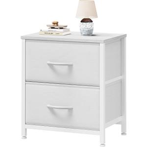 Sweetcrispy Nightstand with 2 Storage Drawers, 20" Height Small Bed Side Furniture End Table, Wooden Top Fabric Cabinet Kids Night Stand Mini Dresser for Bedroom, Closet, Entryway, Dorm, White