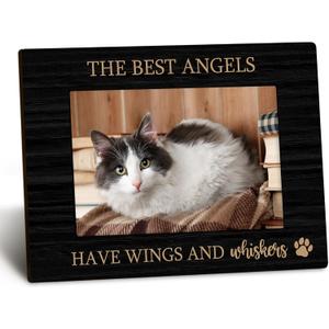 Pet Memorial 4x6 Picture Frame, Dog Cat Bereavement Remembrance Gifts, Sympathy Gifts for Loss of Pet Dog Cat, the Best Angels Have Wings and Whiskers Picture Photo Frames for Desk Decor