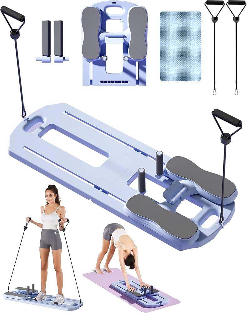 Foldable Pilates Reformer Board with Resistance Bands 400 lbs Capacity 8 in 1 Reformer Pilates Machine At Home Pilates Reformer Set Multi-Purpose Pilates Board For Home Workout purple