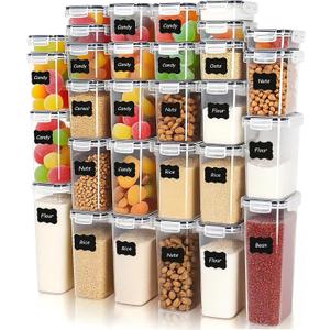 30 PCS Airtight Food Storage Containers with Lids, Plastic Kitchen and Organization Canisters for Cereal, Dry Food, Flour and Sugar, BPA-Free, PVC-Free, Includes Labels & Marker