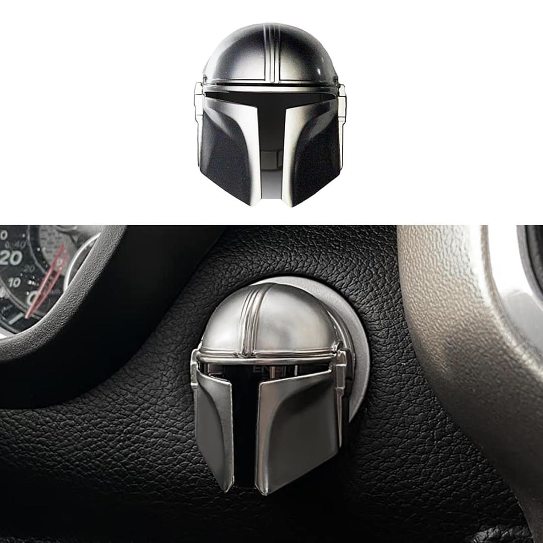 BestEvMod Mando Style Universal Car Engine Start Stop Button Cover Anti-Scratch Push Start Button Protective Cover 3D Cool Car Accessories Gift (Silver)