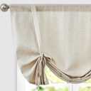 jinchan Tie Up Linen Kitchen Valance for Dining Room Window Treatment 36 Inch Farmhouse Solid Valance Flax Country Rustic Adjustable Light Filtering Rustic Rod Pocket Small Drape 1 Panel Crude (Linen Neutral Beige)