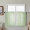 Gwine Light Green Sheer Curtains 30 Inch Length, Short Light Filtering Voile Small Cafe Kitchen Curtains with Rod Pocket, Short Curtain for Bathroom Window, 42x30 Inch, 2PCS