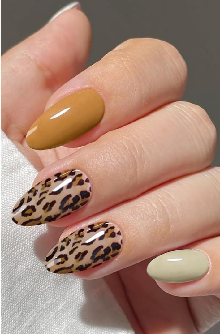 JMEOWIO Gel Nail Stickers Leopard Print Brown Semi Cured Gel Nail Strips Wraps UV/LED Supplies Nails Art Design Decoration Accessories