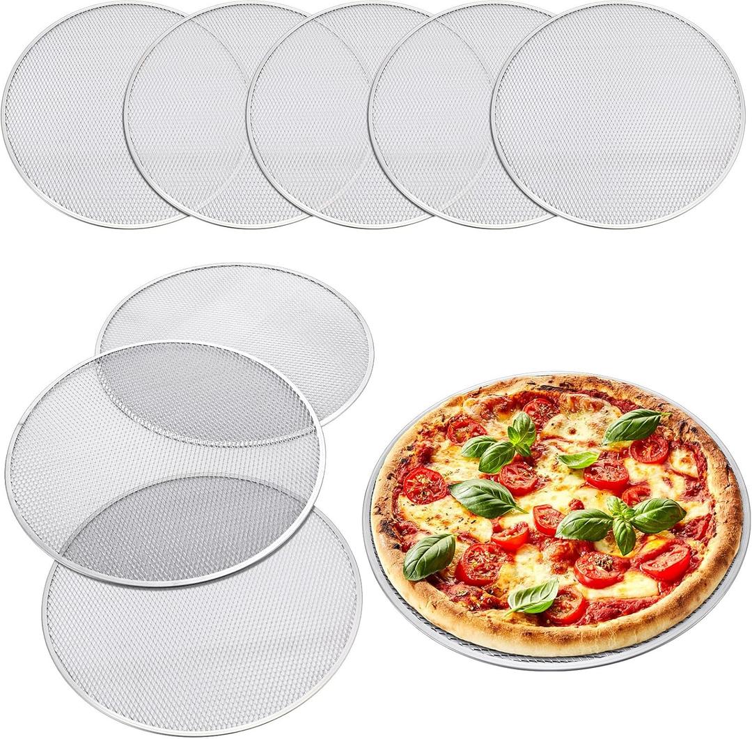 Nuogo 8 Pcs 16 Inch Pizza Pan with Holes Aluminum Mesh pizza Screen Seamless Round Tray for Oven Nonstick Baking Sheet for Kitchen Bakery Restaurant BBQ Party Cookware Supplies