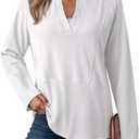 Dokotoo Women Tops Long Sleeve V Neck Shirts 2025 Fall Fashion Dressy Casual Business Tunic Blouses, L