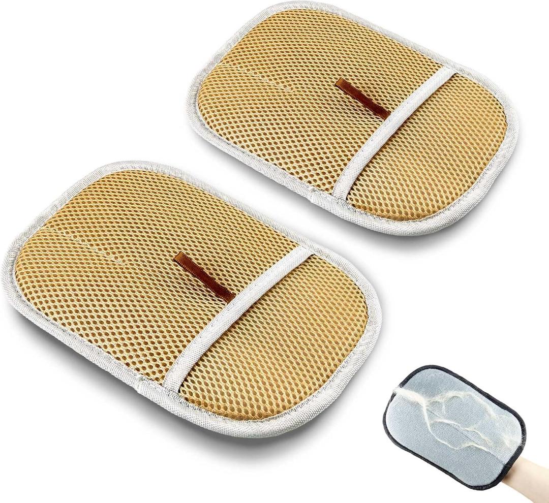 Newly Upgraded Pet Hair Removal Glove - Thickened Electrostatic Cat Dog Hair Remover Glove, Reusable for Couch, Carpet, and Car Seat (Light Brown, 2 Pack)