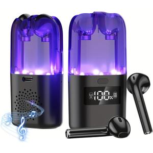 BDEKIL Wireless Bluetooth Earbud and Portable Mini Speaker with Microphone,RGB Lights with Led Digital Display Headphone