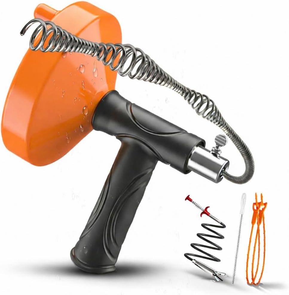 33 Feet Drain Snake Auger, Plumbing Snake Drain Hair Clog Removal Tool, Sink Unclogger Drain, Heavy Duty Toilet Snake Auger, Cleaner Tool for Bathroom Kitchen Tub Shower Drain Clog Remover with Gloves