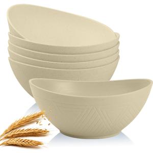 Homienly Salad Bowls Set of 6, 60 OZ Large Wheat Straw Bowls for Kitchen, Camping, Party, Unbreakable Lightweight Popcorn Bowl, Microwave and Dishwasher Safe Bowl Set with Unique Texture - Beige