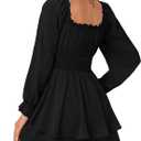 LYANER Women's Flounce Long Sleeve Square Neck Ruffle Layer Shirred Mini Short Romper Jumpsuit Black X-Large (Black)