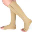 Ailaka Medical Compression Socks with Zipper, Knee High 15-20 mmHg Compression Socks for Women Men, Open Toe Support Socks for Varicose Veins, Edema, Recovery, Pregnant, Nurse (Large (1 Pair), Beige)