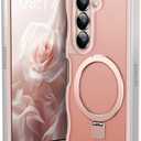[Magnetic Stand & Wave Frame] Case for Samsung Galaxy Z Fold 5 [Fit for MagSafe] [Military Drop Protective] Not Yellowing Translucent Z Fold 5 Phone Ring Cover for Women Men 7.6" Pink