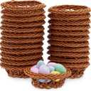 Mini Woven Baskets For Treats And (Brown 3.1 X 1.2 Inches 24 Pack) Brown Farmhouse Rattan No Accessories