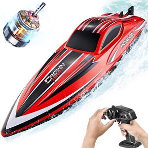 BEZGAR RC Boat, 16 inch Big Brushless Remote Control Boat for Adults and Kids, 55 KPH Large Fast RC Speed Boats with 2000mAh Battery, Ideal Waterproof Toy Boats for Lakes - HJ818PRO Red