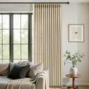 IVAPUPU 70 Inch Extra Width Pinch Pleated Curtains for Living Room, Pleated Linen Sheer Curtains Light Filtering Privacy Hooks Rings Back Tab Drapes for Sliding Door, 1 Panel, 70Wx84L, Sand Beige