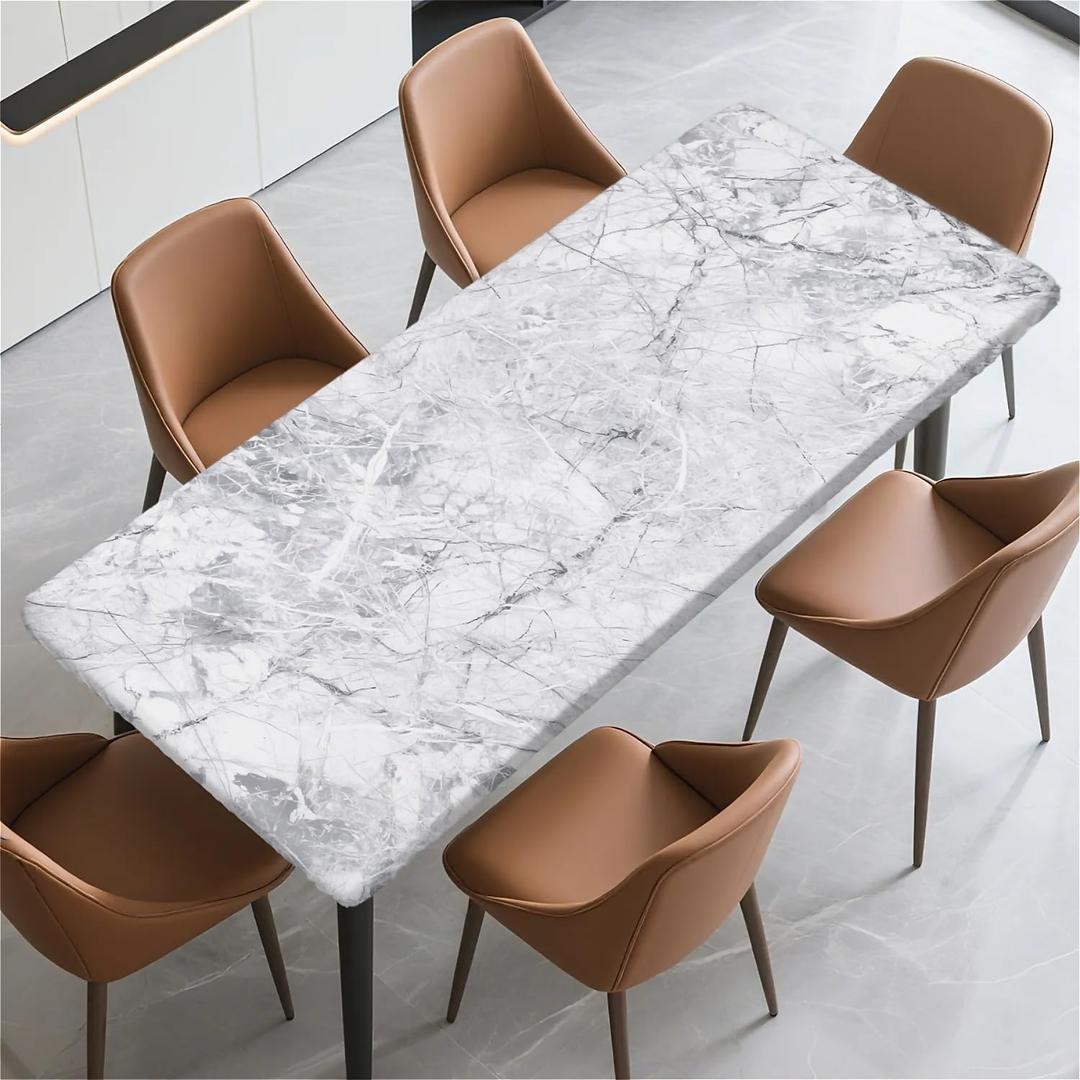 ARTSGOO Rectangle Table Cloth Cover Waterproof Elastic Fitted Polyester Fitted Tablecloths for 4 Foot Tables for Indoor,Picnic, Camping, Outdoor （48" x 24"，Marble）