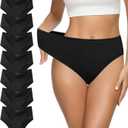 J-pone Underwear Women Pack High Waisted Bikini Panties Women's Underwear Cheeky Breathable Hipster Panties Multi Pack (Large, 7 Pack Black)