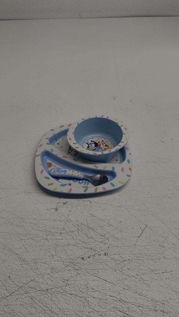 The First Years Bluey Place Setting - BPA Free Dishwasher Safe Toddler Dinnerware Set with Divided Plate, Bowl, Spoon - Multicolor
