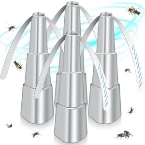 Fly Fans for Tables, Fly Repellent Fan Indoor Outdoor with Holographic Blades Keep Flies Away, Bug Repellent Outdoor for Picnic, Party, Restaurant, Kitchen, and BBQ, 4 Pack, Silver