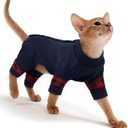 PUMYPOREITY Easy-On Cat Shirt, Soft Stretchy Cat Sweater with Back Snap for Easy Wear, Breathable Recovery Suit for Surgery Recovery, Lightweight Pajamas for All-Day Wear, M, Dark Blue