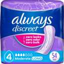 Always Discreet Adult Incontinence Pads for Women, Moderate Absorbency, Long Length, Postpartum Pads, Up to 100% Bladder Leak Protection, 54 Count 