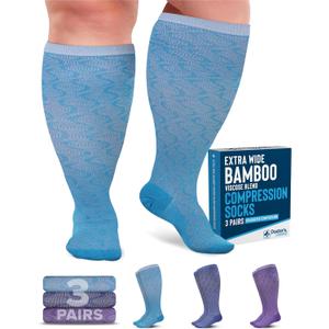 Doctor's Select 3 Pairs Plus Size Compression Socks Wide Calf | Bamboo Viscose Knee High Socks for Circulation Support | Purple, Indigo, Teal (S Pattern) (4X-Large)