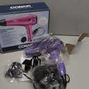 Conair Hair Dryer with Retractable Cord, 1875W Blow Dryer, 3 Heat Settings, 2 Speeds, Blow Dryer with Diffuser and Concentrator Attachments, Ionic + Tourmaline Technology, Purple