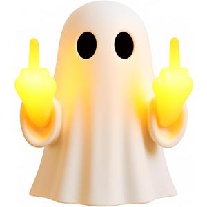 2 x Auetrcls Middle Finger Ghost Figurines LED Lamp - Glowing Halloween Decorations Indoor Spooky Home Office Desk House Decor - Gag Prank Gifts