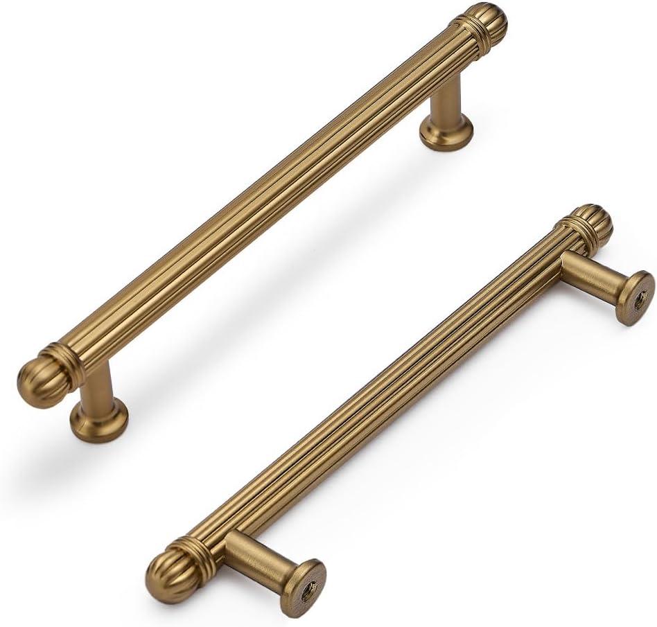 HARPOON 5 Pack Kitchen Cabinet Handles,Vintage Cabinet Bar Pulls,Drawer Handles Classic Home Hardware,5 inch 128mm Hole Center Champagne Bronze