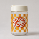 Stylish Clear Storage Jar With Bold “Be Happy” Design, Perfect For Snacks Or Kitchen Decor. Capacity: 18 oz