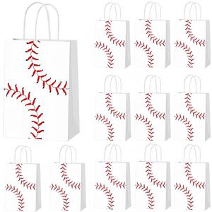 Rarapop 12 Pack Softball Gift Bags with Handle, Paper Snack Treat Goodie Bag for Softball Theme Party Favor Decorations Sports Birthday Celebration Supplies