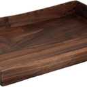 22 x 14 Inches Large Rectangle Curved Black Walnut Wood Ottoman Tray with Handles, Serve Tea, Coffee, Classic Wooden Decorative Serving Tray