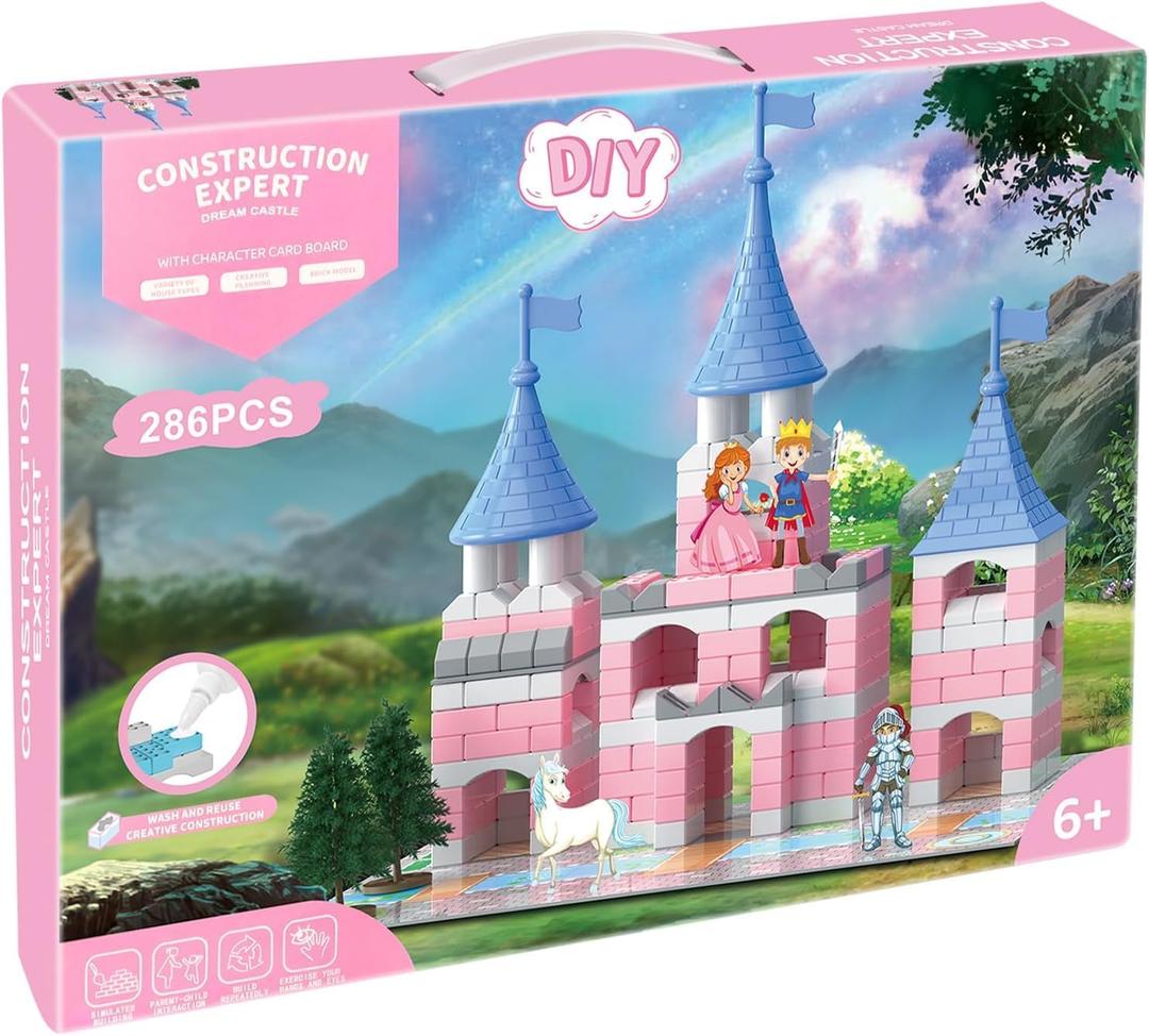 286 PCS Princess Castle Building Kit for Girls 6-12, Mini Brick DIY Craft Castle Playset, STEM Construction Toy, Pink Fantasy Castle Building Set, Creative Alternative to Popular Building Block Sets