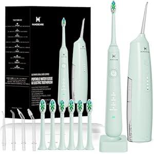 2-1 Oral Clean Kit- Water Dental flosser & Electric Toothbrush Combo- Brushing & Flossing- for Teeth Cleaning and Gum Health (Light Green)