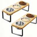 2 Pack Elevated Cat Bowls with 3 Stainless Steel Bowls | 10 Tilted Anti-Vomiting Raised Cat Food Bowl for Small Cats and Puppies Pet Bowl with Stand