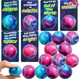 JOYIN 24 PCS Valentines Cards with Galaxy PU Stress Balls for Valentine Party Favor, Classroom Exchange Prize, Greeting Cards