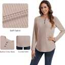 Women Long Sleeve Sweater Button Crewneck Fall Winter Tunic Tops Plus Size Shirts Loose Fit Dressy Casual Blouse (XL)