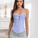 SZIVYSHI Corset Tops for Women, Bustier Shapewear Lingerie, Lace Waist Push Up Bodysuit (Blue, M)