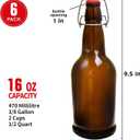 Swing Top Glass Bottles, 6 Pack Flip Top Beer Bottles with Airtight Lids,16 Oz Amber Glass Bottle with Lids, Kombucha Bottles, Beer Bottles for Home Brewing and Wine, Mead, Fermentation